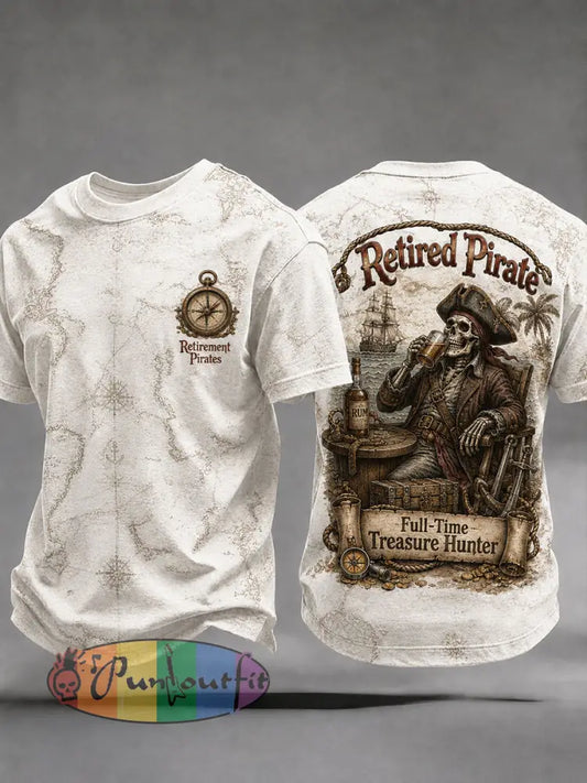 Men's Retro "Retired Pirate - Full-Time Treasure Hunter" Printed Casual T-shirt