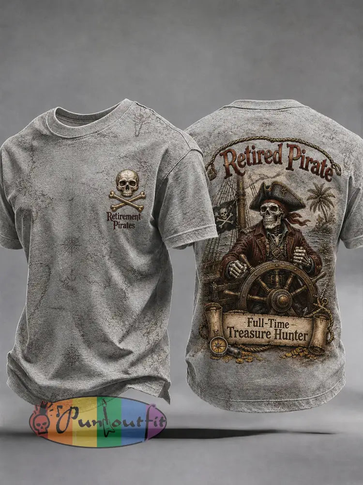 Men's Retro "Retired Pirate - Full-Time Treasure Hunter" Printed Casual T-shirt