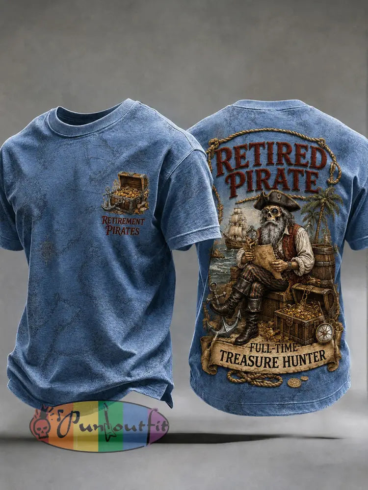 Men's Retro "Retired Pirate - Full-Time Treasure Hunter" Printed Casual T-shirt