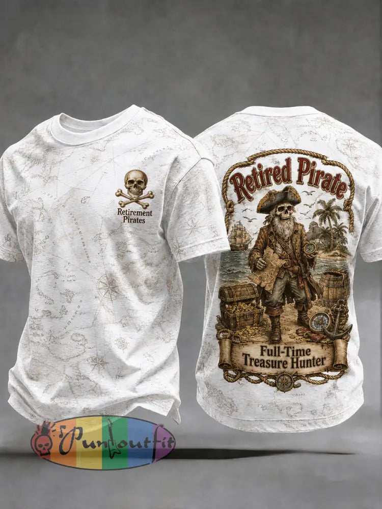 Men's Retro "Retired Pirate - Full-Time Treasure Hunter" Printed Casual T-shirt