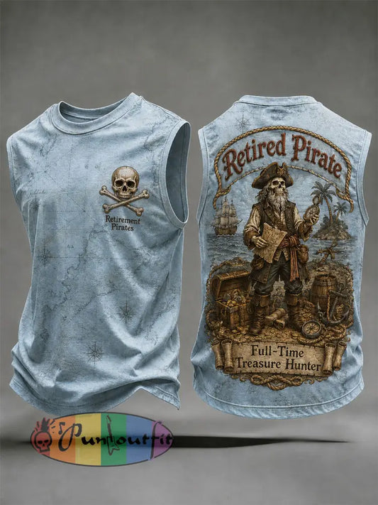 Men's Retro "Retired Pirate - Full-Time Treasure Hunter" Printed Casual Vests