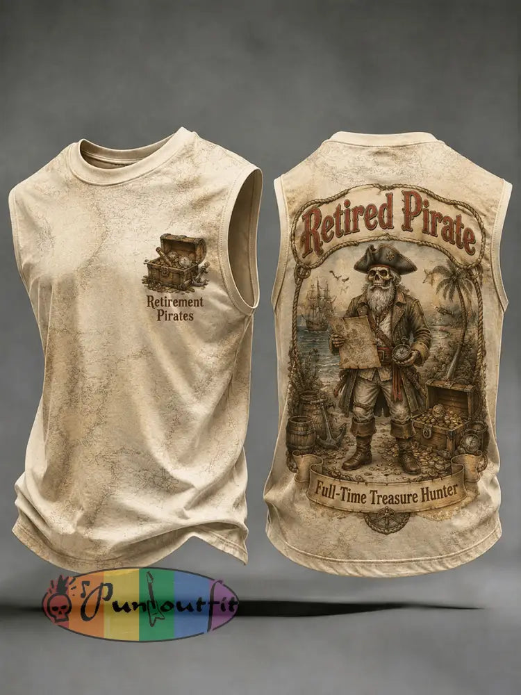 Men's Retro "Retired Pirate - Full-Time Treasure Hunter" Printed Casual Vests