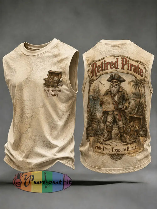 Men's Retro "Retired Pirate - Full-Time Treasure Hunter" Printed Casual Vests