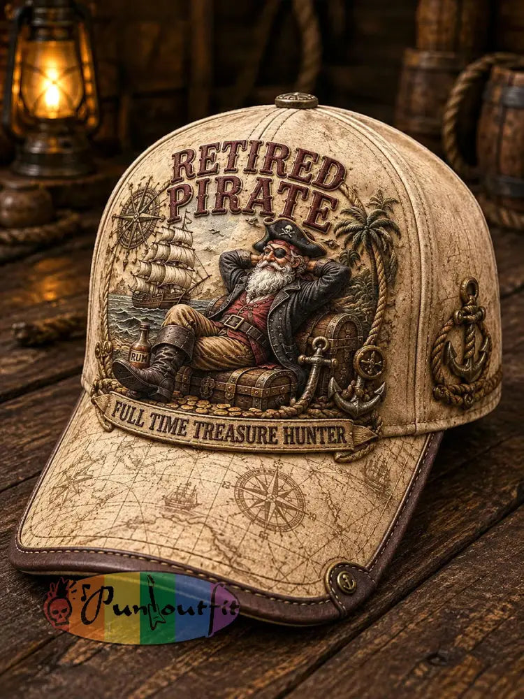 Retro "Retired Pirate - Full-Time Treasure Hunter" Printed Casual Unisex  Hat
