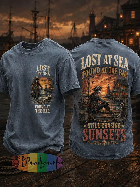Men's "LOST AT SEA FOUND AT THE BAR STILL CHASING SUNSETS" Tops