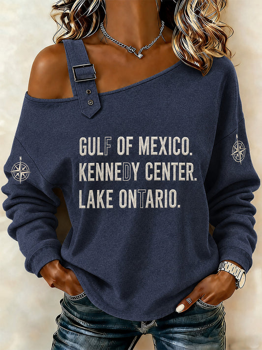 Women's Lake Ontario Always And Forever Print Casual Off-Shoulder Sweatshirt