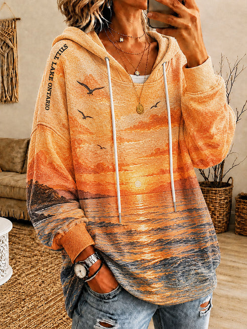 Women's 'STILL LAKE ONTARIO' Lake Ontario Natural Scenery Casual Hooded Sweatshirt