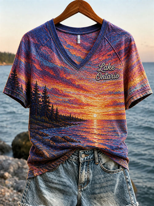Women's Lake Ontario Print Casual T-Shirt