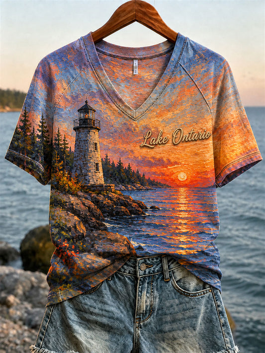 Women's Lake Ontario Print Casual T-Shirt