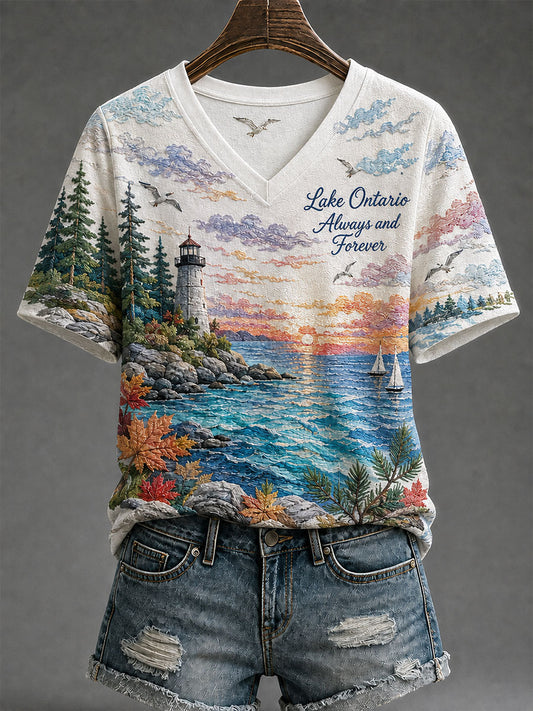 Women's Lake Ontario Print Casual T-Shirt
