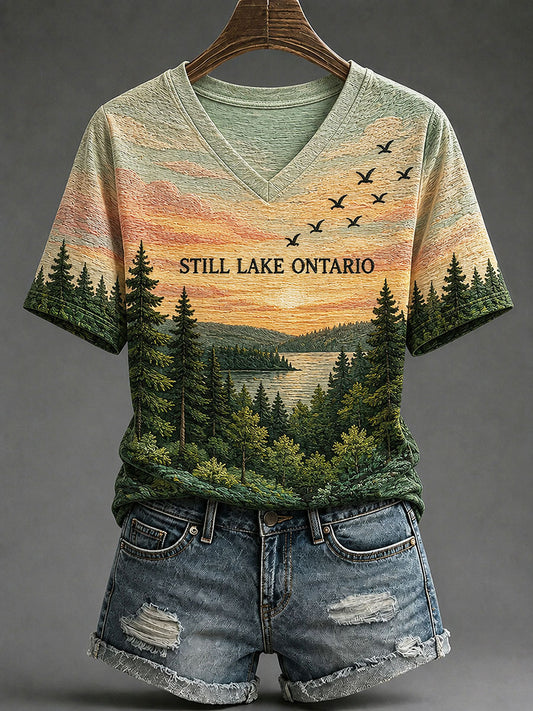 Women's 'STILL LAKE ONTARIO' Lake Ontario Natural Scenery Casual T-shirt
