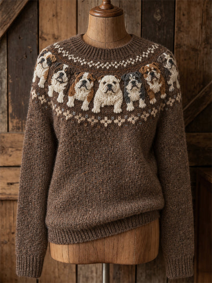 Women's Vintage Bulldogs Yoke Isle Print crew neck sweater