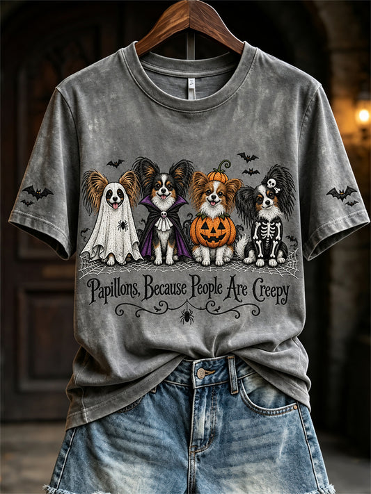Women's Papillons Because People Are Creepy Halloween Dogs Print short-sleeved T-shirt
