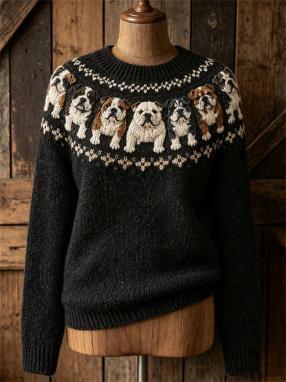 Women's Vintage Bulldogs Yoke Isle Print crew neck sweater