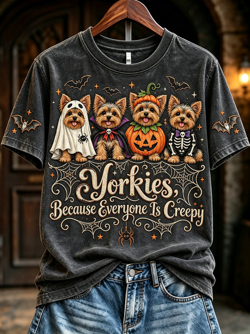 Women's Yorkies Because People Are Creepy Halloween Print Short-sleeved T-shirt