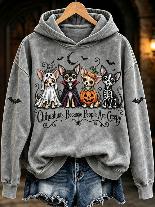 Women's Chihuahuas Because People Are Creepy Halloween Print Hooded Sweatshirt