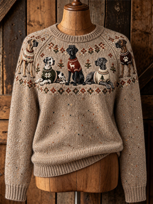 Women's Dog Pattern Casual Raglan Sleeve Sweater