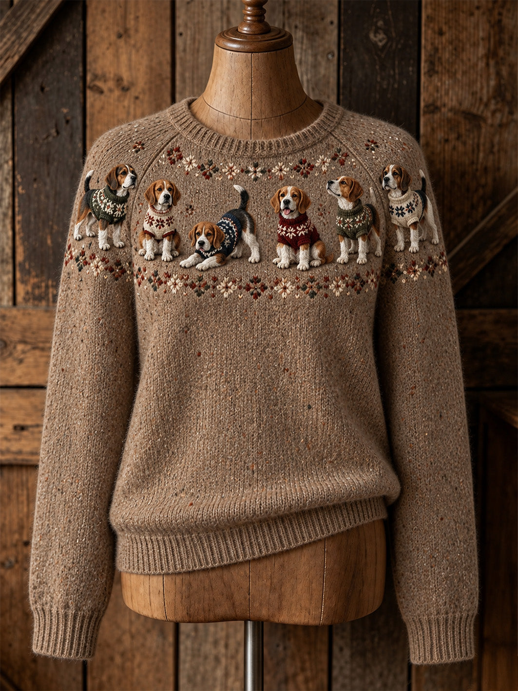 Women's Dog Pattern Casual Raglan Sleeve Sweater