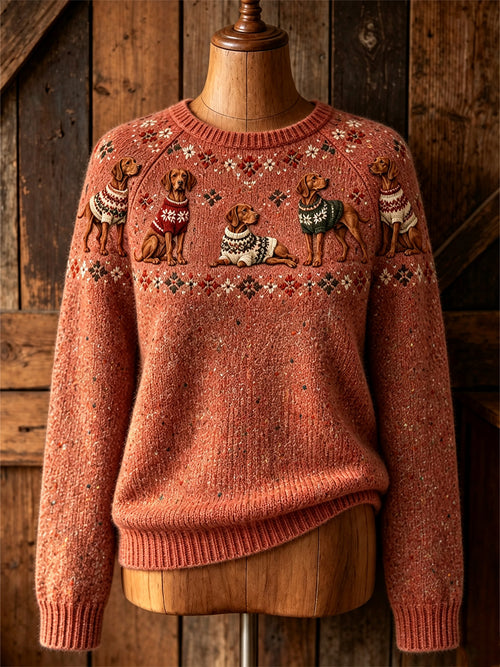 Women's Dog Pattern Casual Raglan Sleeve Sweater