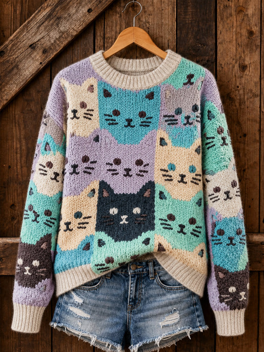 Women's Cute Cats Print Cat Lovers Casual Sweater