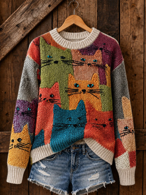 Women's Cute Cats Print Cat Lovers Casual Sweater