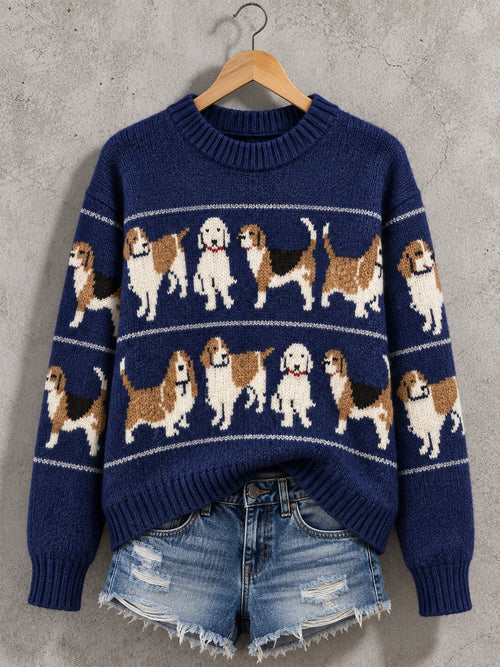 Women's Cute Dog Print Dog Lovers Casual Sweater