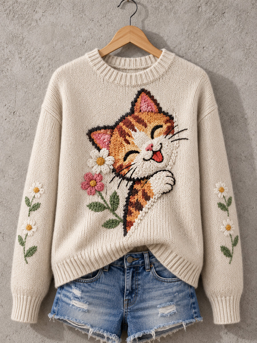 Women's Cute Cat Print Cat Lovers Casual Sweater