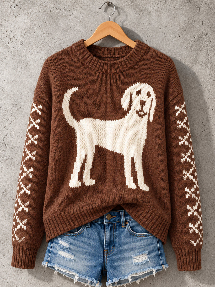 Women's Cute Dog Print Dog Lovers Casual Sweater