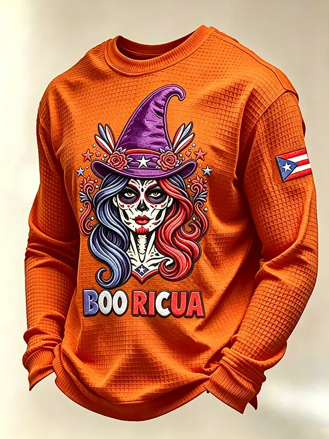 🎃Men's Boricua Halloween Waffle-Knit Long-Sleeve Top