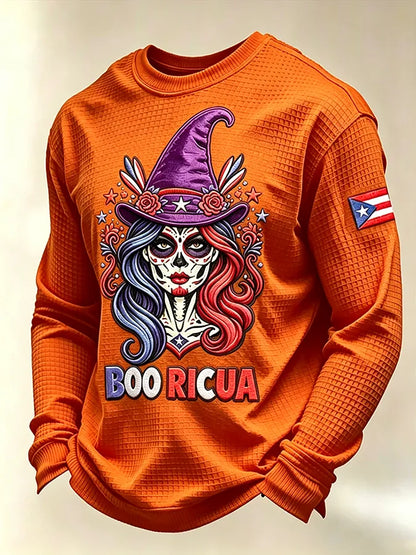 🎃Men's Boricua Halloween Waffle-Knit Long-Sleeve Top