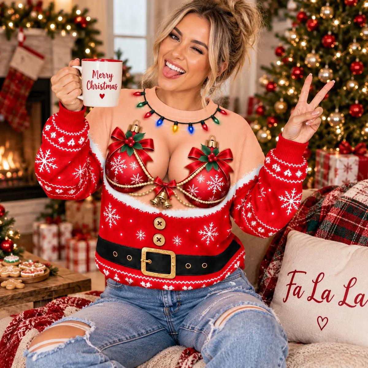 Funny Christmas Ornament Print Sweatshirt – Women's Ugly Christmas Pullover