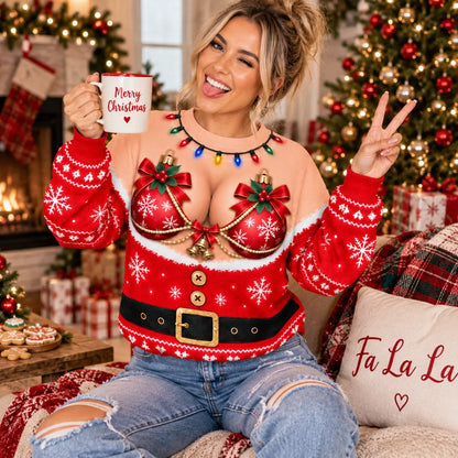 Funny Christmas Ornament Print Sweatshirt – Women's Ugly Christmas Pullover