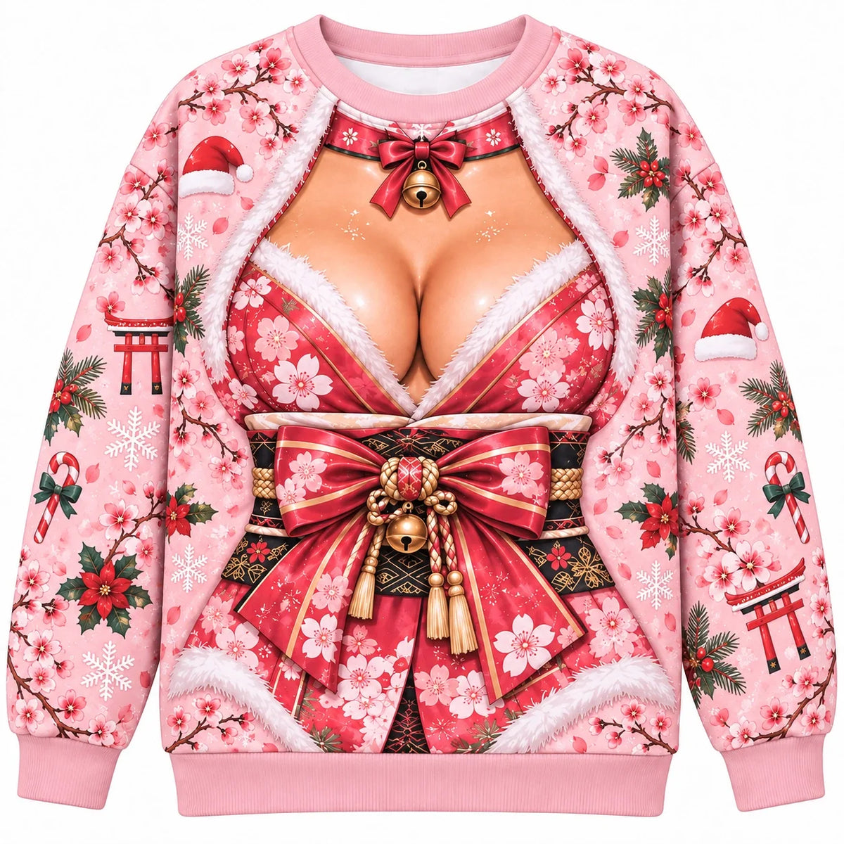 Women’s Christmas Funny Sweatshirt – Cute Sakura-Inspired Holiday Pullover