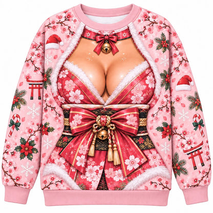 Women’s Christmas Funny Sweatshirt – Cute Sakura-Inspired Holiday Pullover