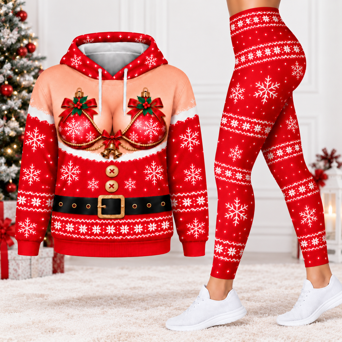 Funny Christmas Hoodie & Leggings Set – Festive Snowflake Outfit
