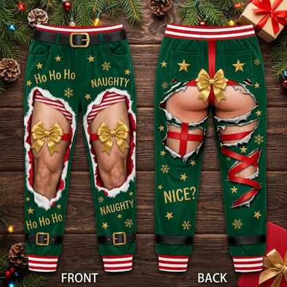 Funny Elf Ripped Illusion Christmas Pajama Pants – Naughty Holiday Lounge Pants