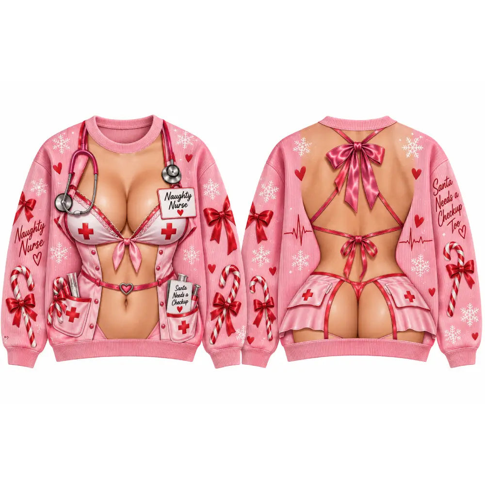 Naughty Nurse Christmas Sweater – Funny 3D Illusion Print