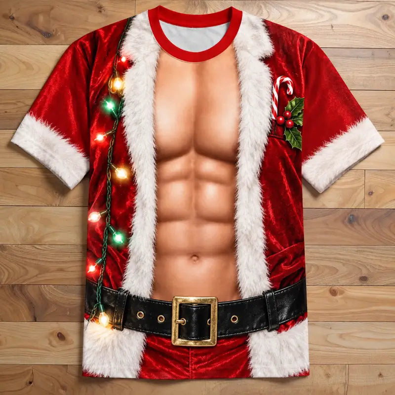 Funny Santa Muscle Illusion Christmas Shirt – Naughty Holiday Party Tee