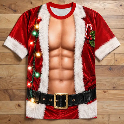 Funny Santa Muscle Illusion Christmas Shirt – Naughty Holiday Party Tee