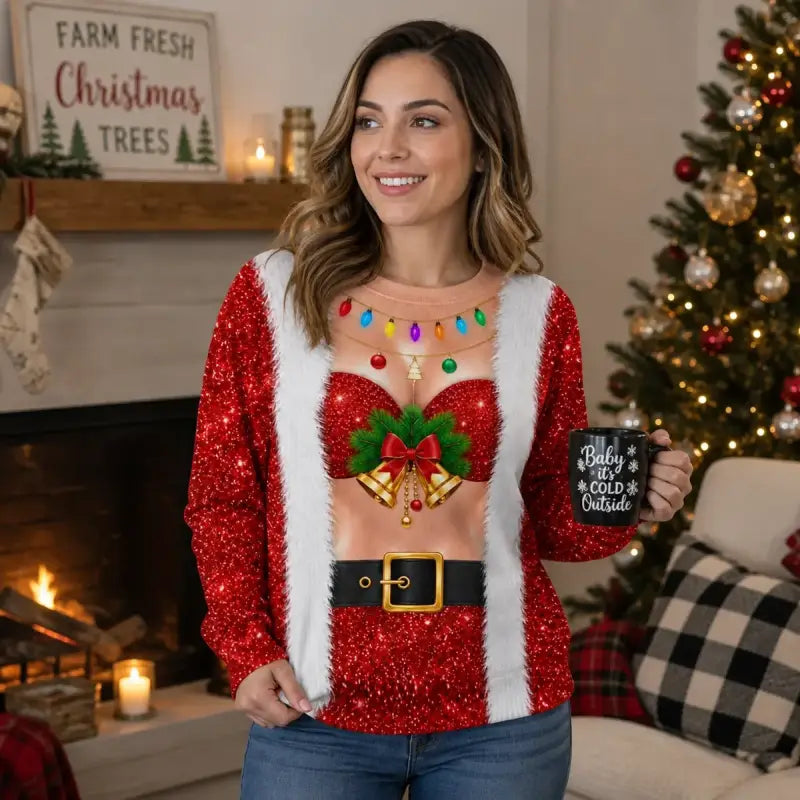 Funny Bell Bust Christmas Sweatshirt – Sparkly Holiday Statement Sweater