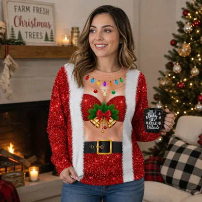Funny Bell Bust Christmas Sweatshirt – Sparkly Holiday Statement Sweater