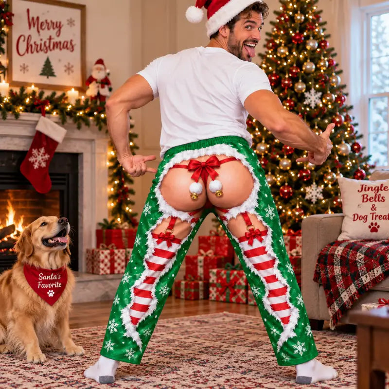 Naughty Elf Christmas Illusion Pajama Pants – Funny Candy Stripe Print