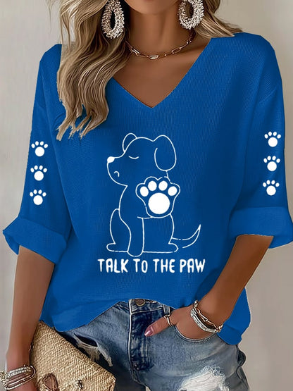 Women's Clothing Dialogue with Paws Funny Puppy Print T-shirt