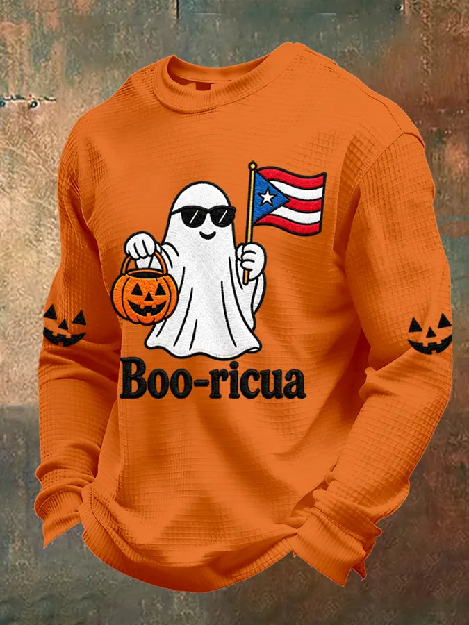 🎃Men's Boricua Halloween Waffle-Knit Long-Sleeve Top