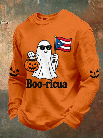 🎃Men's Boricua Halloween Waffle-Knit Long-Sleeve Top