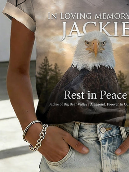 V-Neck Retro In Loving Memory Of Jackie Rest In Peace Jackie Of Big Bear Valley A Legend. Forever In Our Hearts Print T-Shirt