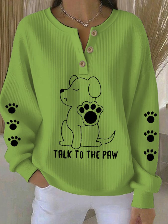 Women's Talking With Paws Funny Puppy Print Sweatshirt