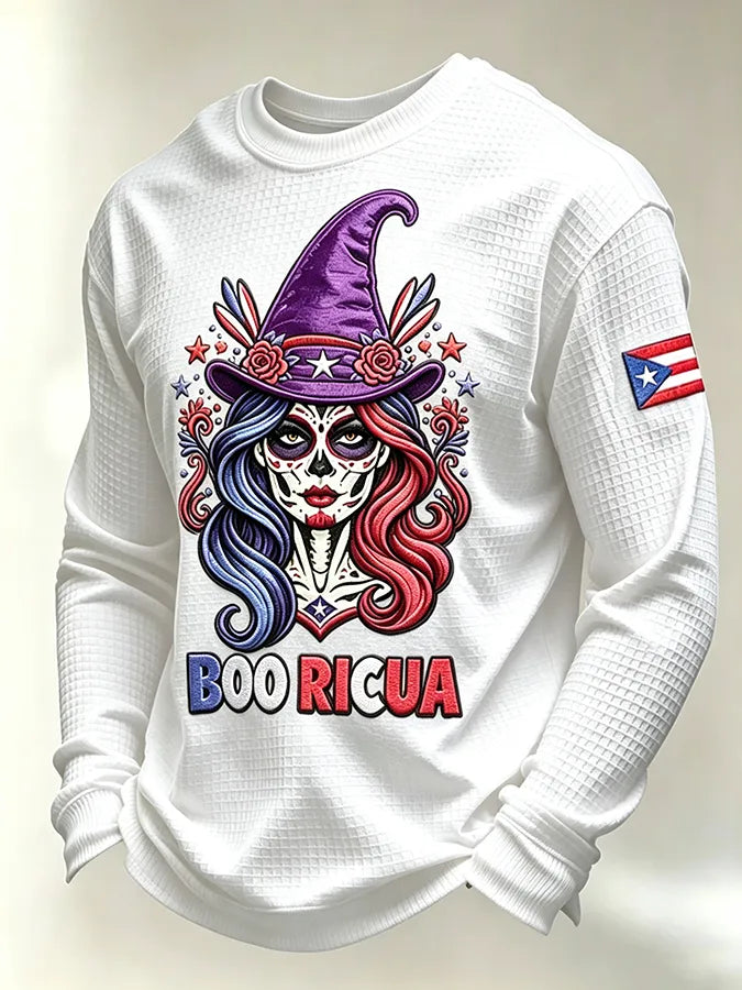 🎃Men's Boricua Halloween Waffle-Knit Long-Sleeve Top