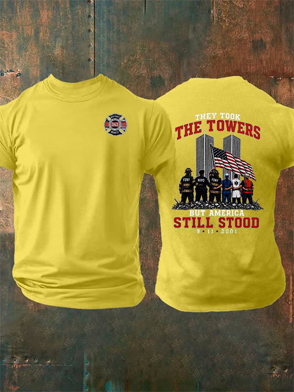 Men's BUT AMERICA STILL STOOD Print Crew-Neck T-Shirt