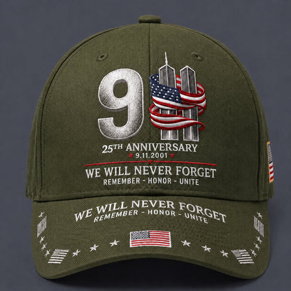 🔥LAST DAY 50% OFF - 9/11 25th Anniversary We Will Never Forget Memorial Baseball Cap – Unisex Patriotic Memorial Hat🧢 100% Cotton